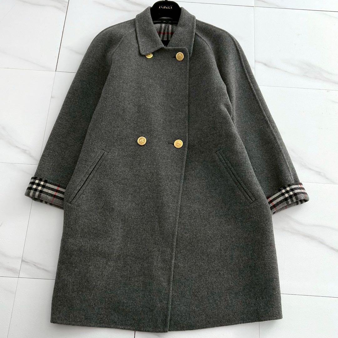 希少最高級★バーバリー カシミヤ混 ダブルフェイスコート 金ボタン ノバチェック