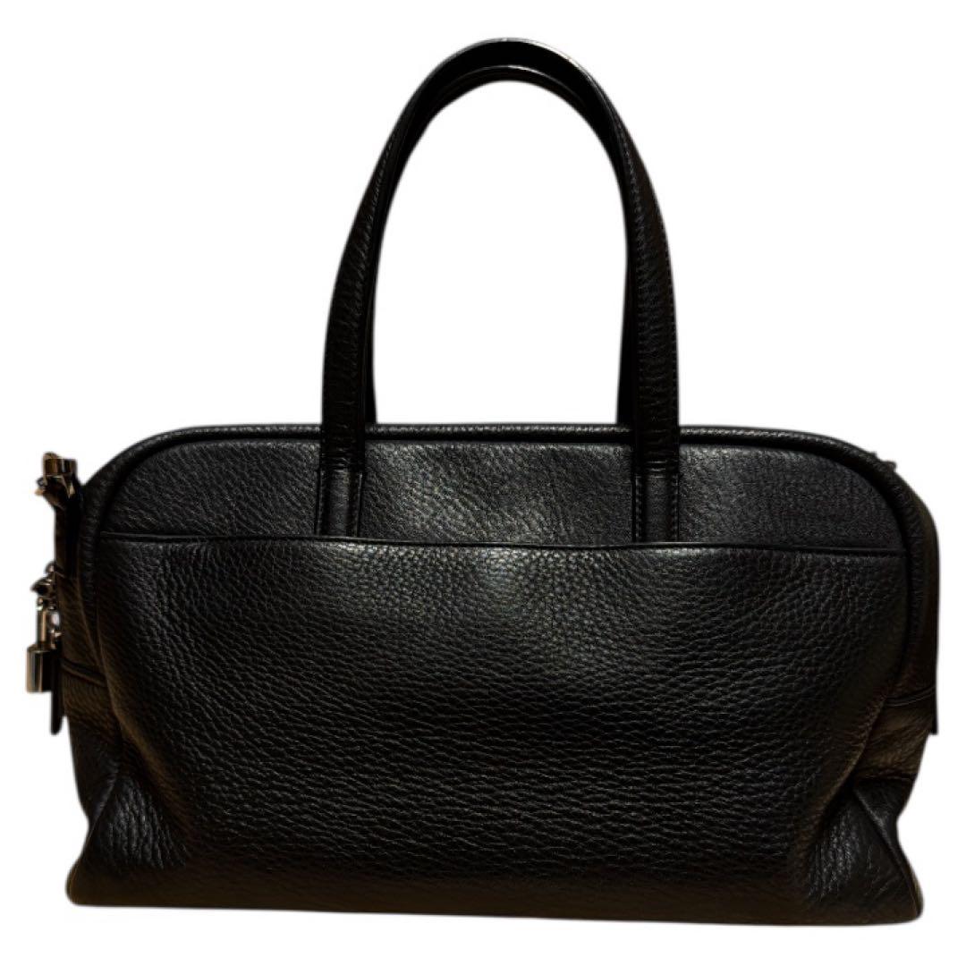 美品 agnes b 本革 2way ミニボストンバッグ エンボスロゴ ブラック