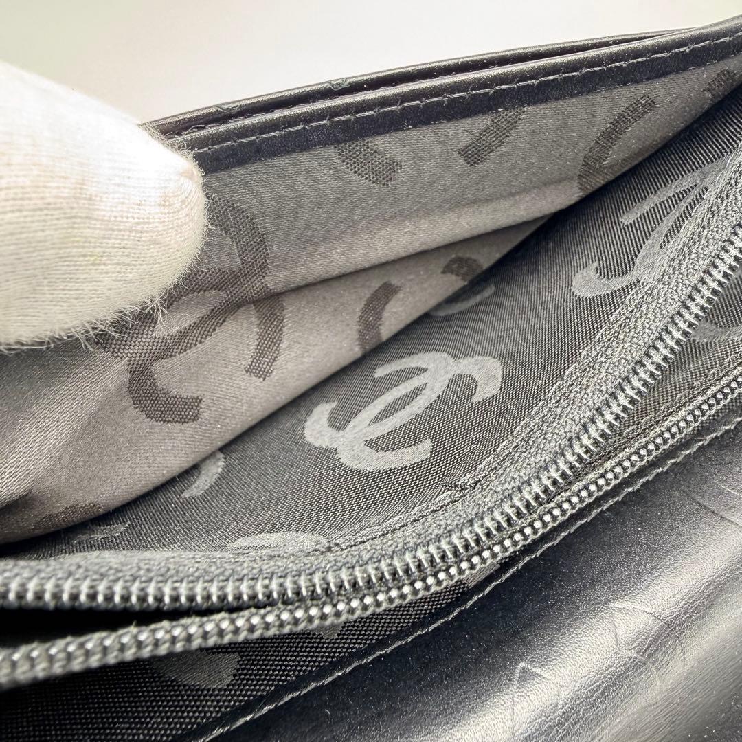 CHANEL シャネルカンボンラインラムスキンブラック 二つ折り財布
