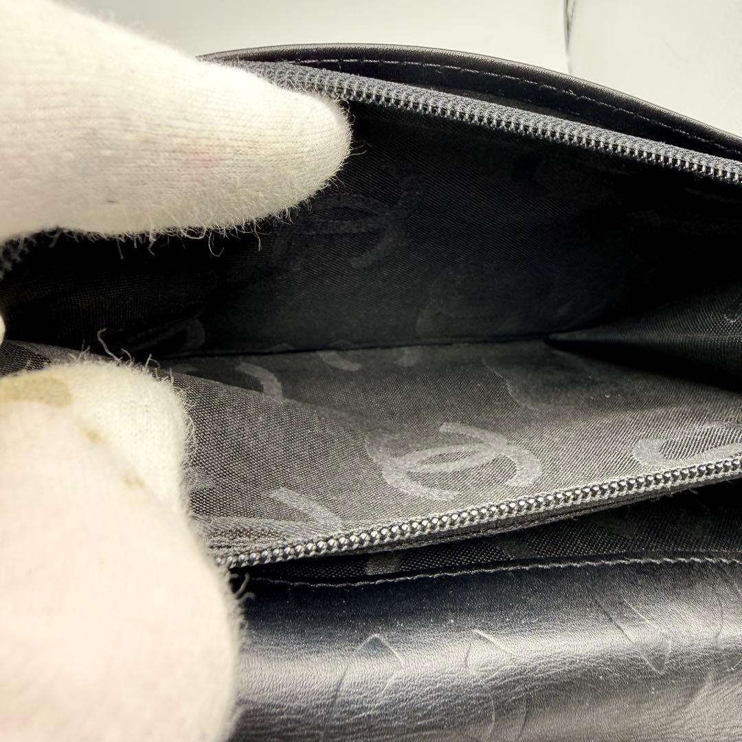 CHANEL シャネルカンボンラインラムスキンブラック 二つ折り財布