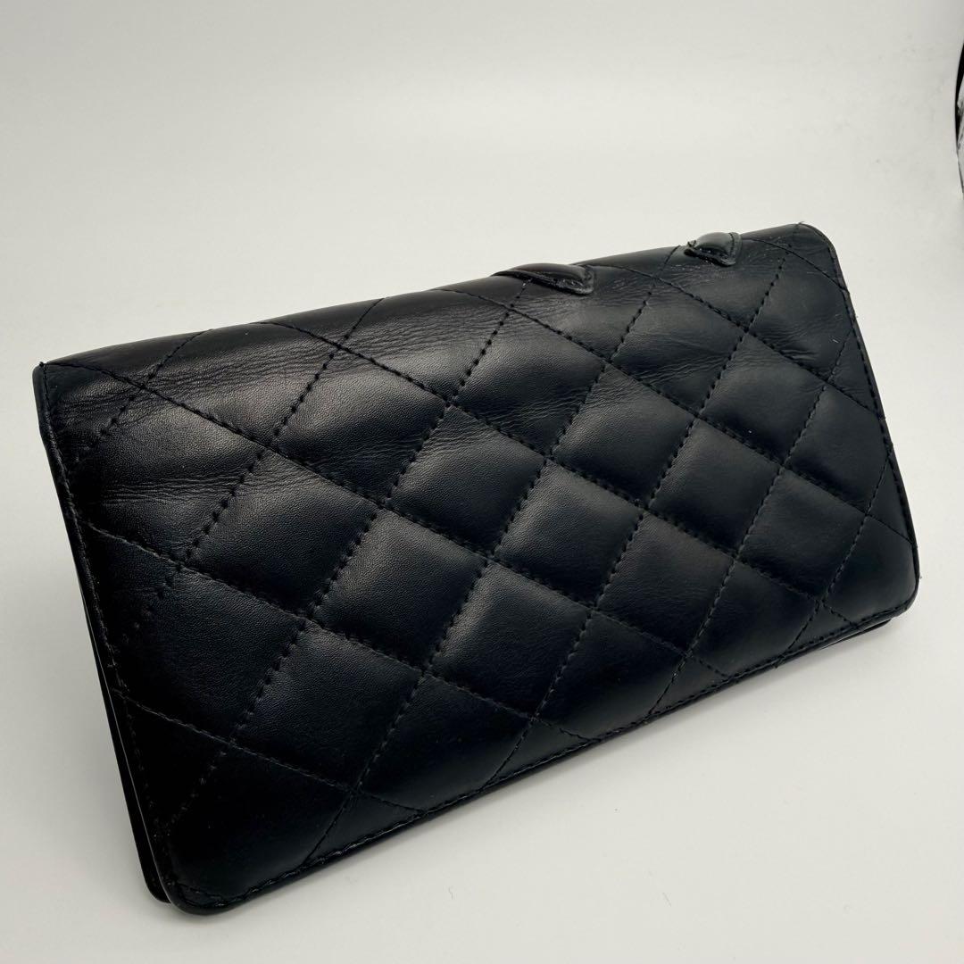 CHANEL シャネルカンボンラインラムスキンブラック 二つ折り財布
