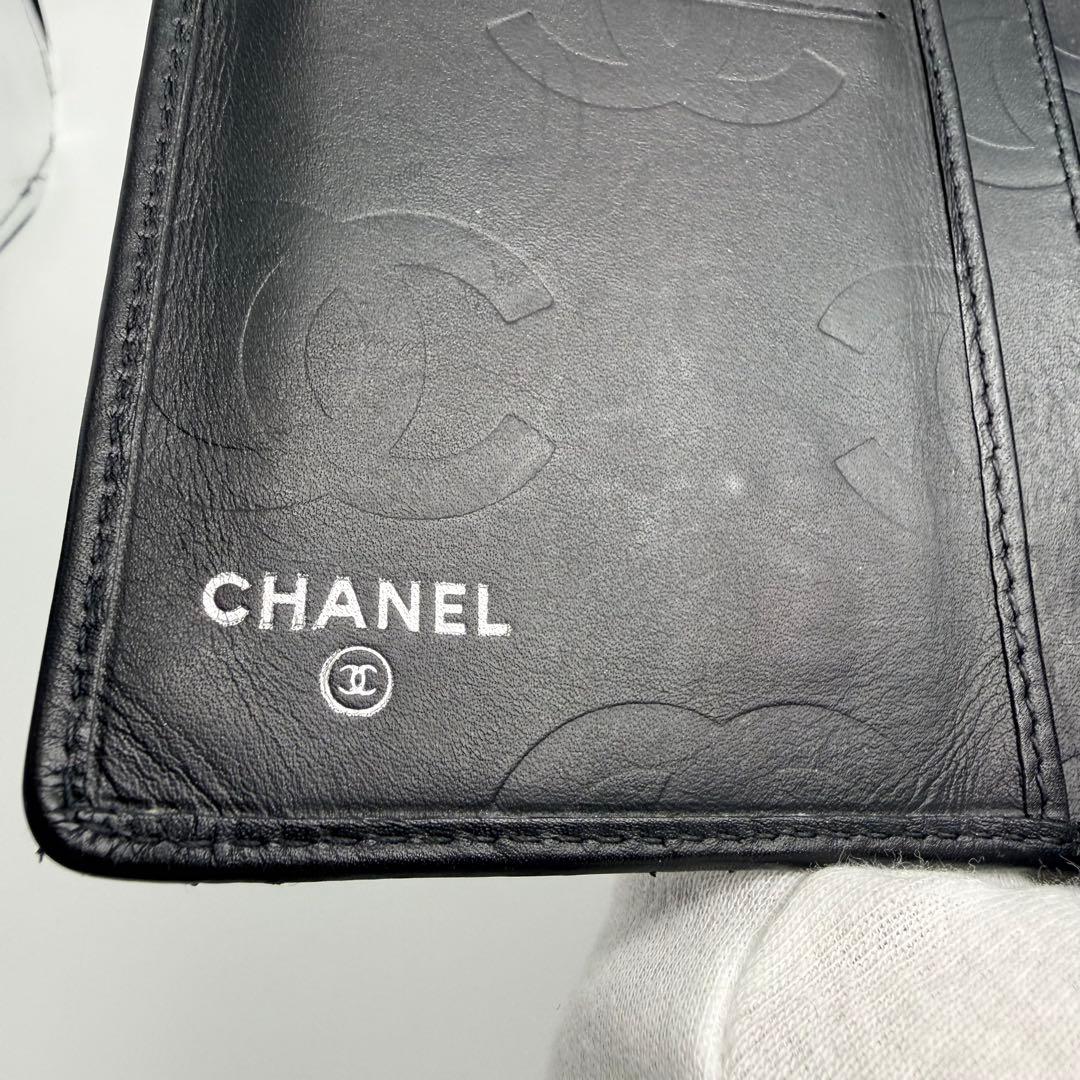 CHANEL シャネルカンボンラインラムスキンブラック 二つ折り財布