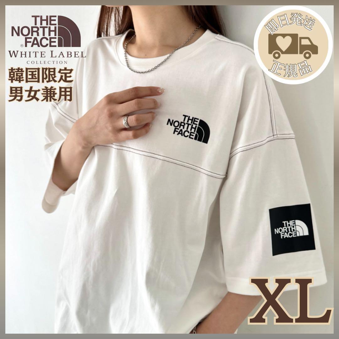 男女兼用✨韓国限定 ノースフェイス ロゴ ステッチ Tシャツ ホワイト　XL