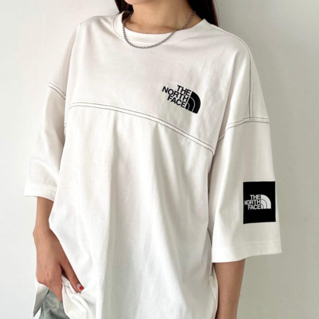 男女兼用✨韓国限定 ノースフェイス ロゴ ステッチ Tシャツ ホワイト　XL