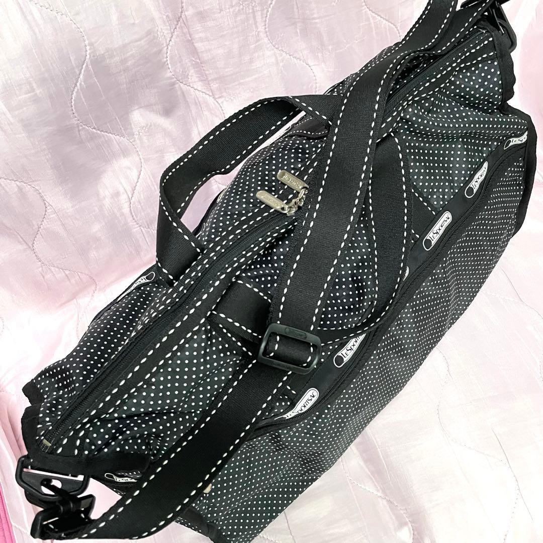 LeSportsac レスポ ボストンバッグ 黒 白 ポルカドット 水玉 美品