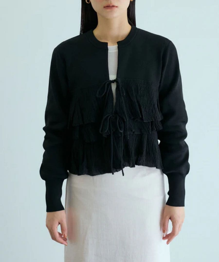 【美品/ADAM ET ROPE'】フリルカーディガン　BLACK
