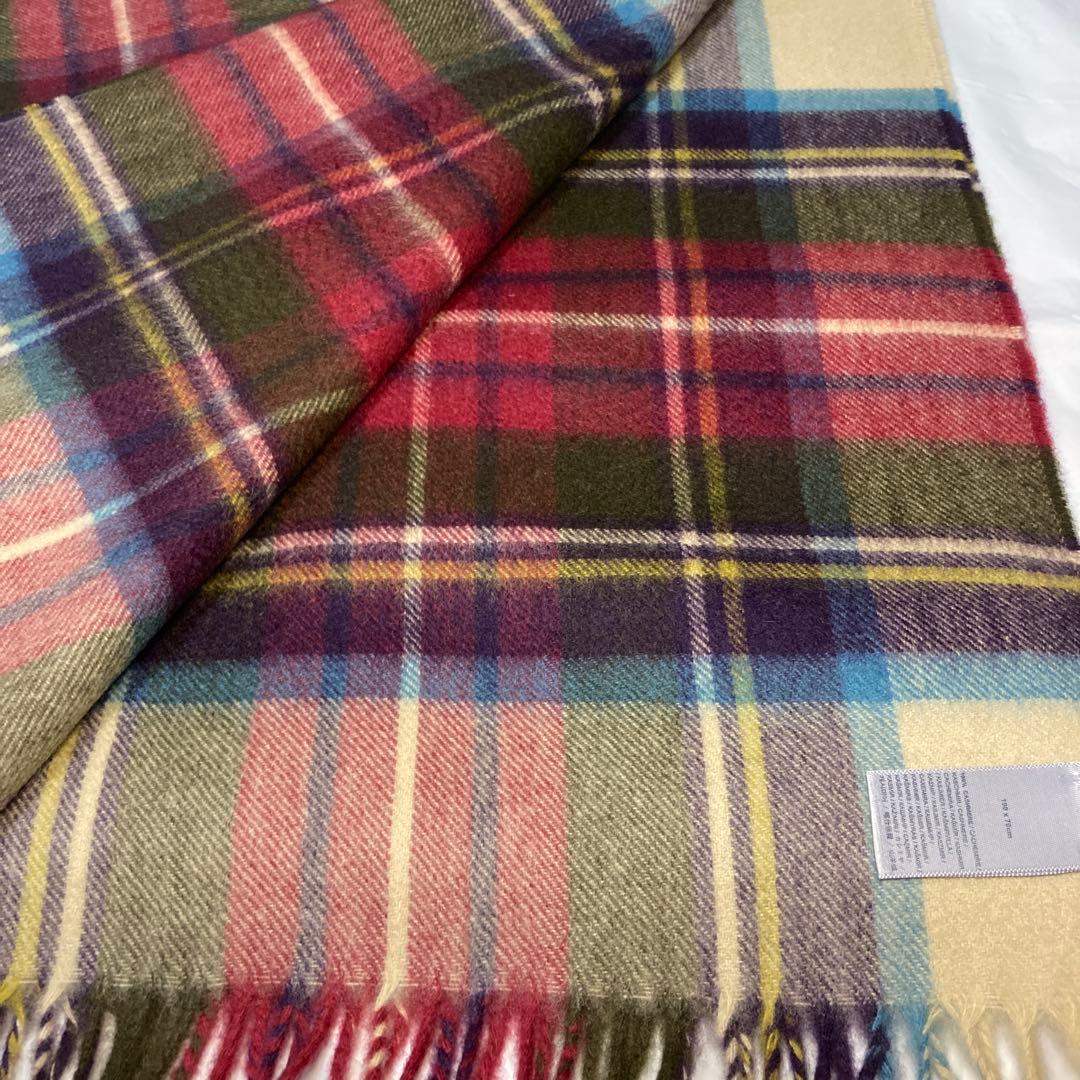 新品 ジョンストンズ カシミヤ100％ 大判ストール チェック 国内正規品