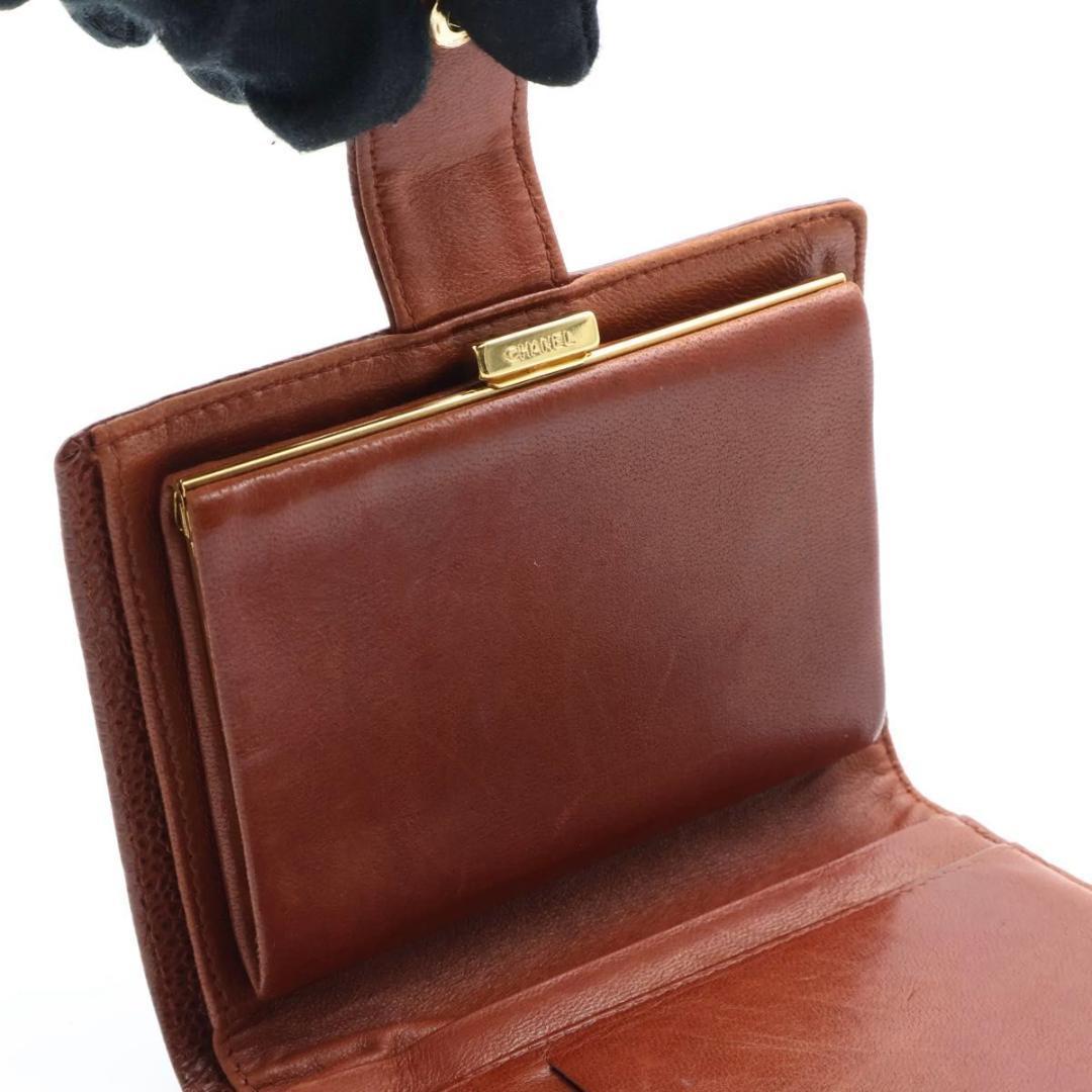 【超極美品】CHANEL キャビアスキン ココマーク がま口二つ折り財布
