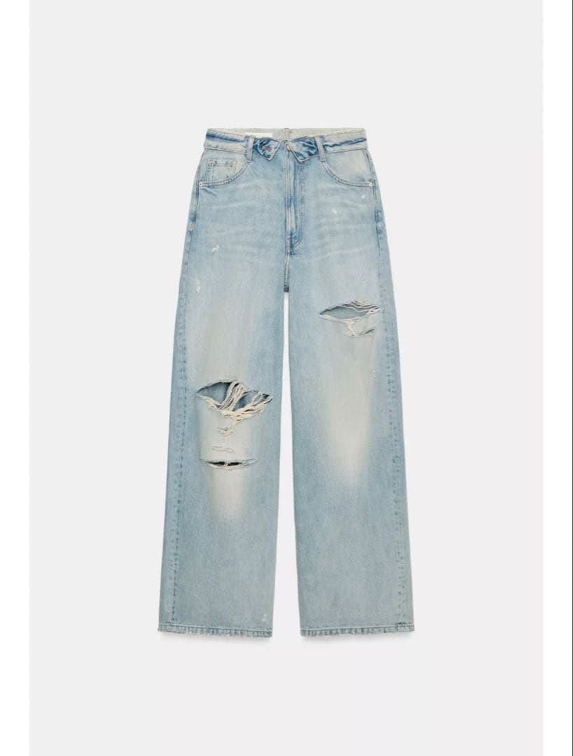 TRF ミッドライズ折り返しウエストデニムパンツ zara