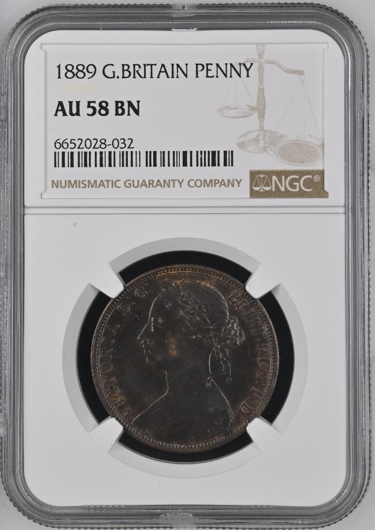 NGC-AU58BN　イギリス　ヤングヴィクトリア　1889　ペニー　銅貨