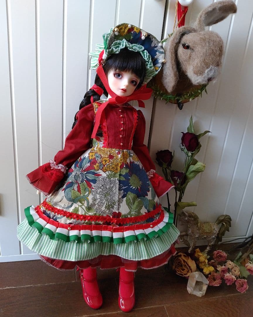 SDM//40cmドール//ワンピース-花柄- バッスルスカート//ハンドメイド