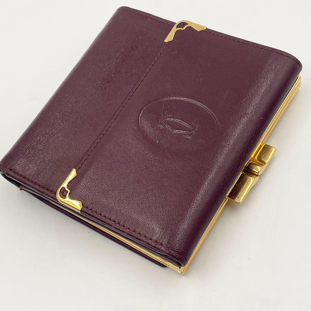Cartier カルティエ マストライン 二つ折り財布 がま口 レザー ボルドー