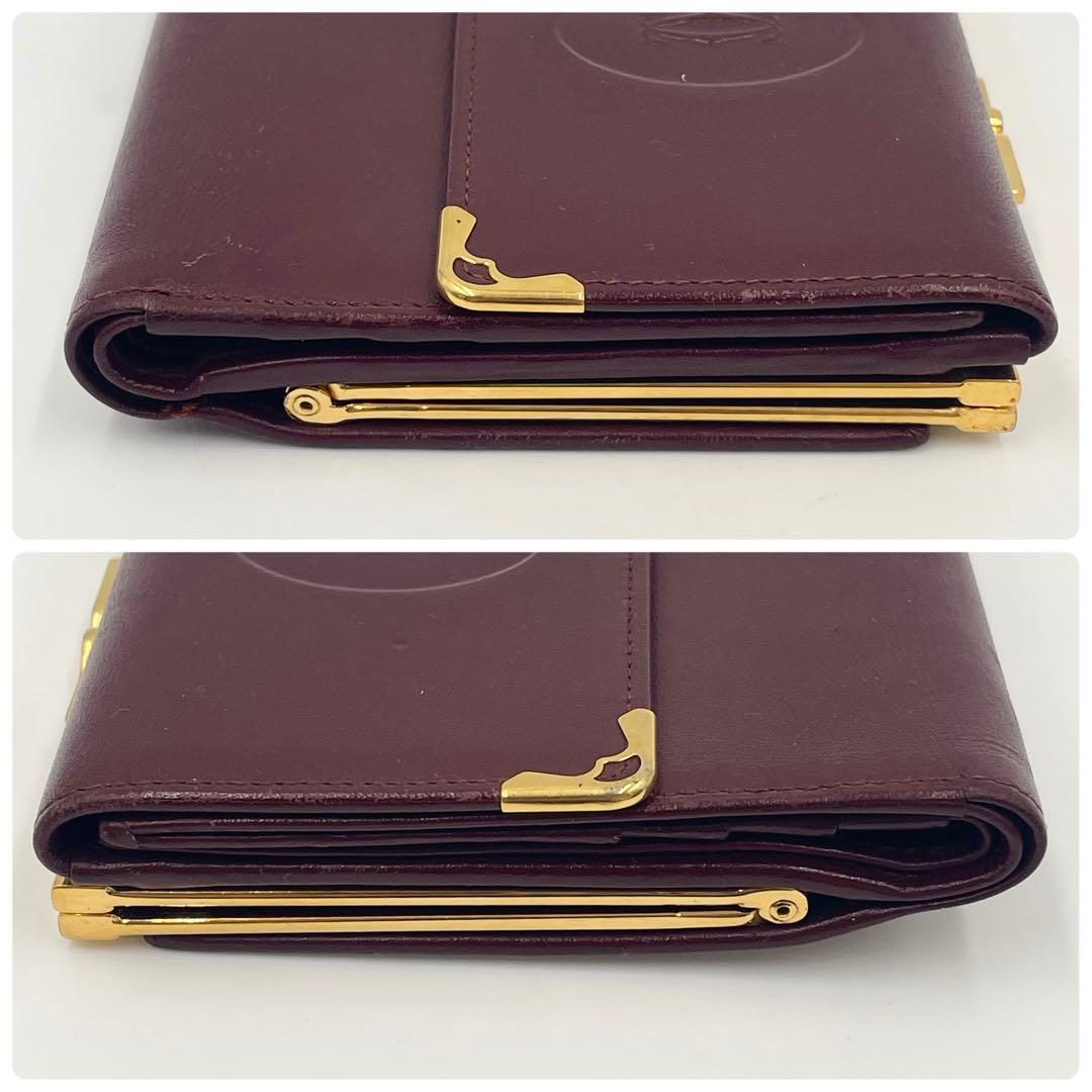 Cartier カルティエ マストライン 二つ折り財布 がま口 レザー ボルドー