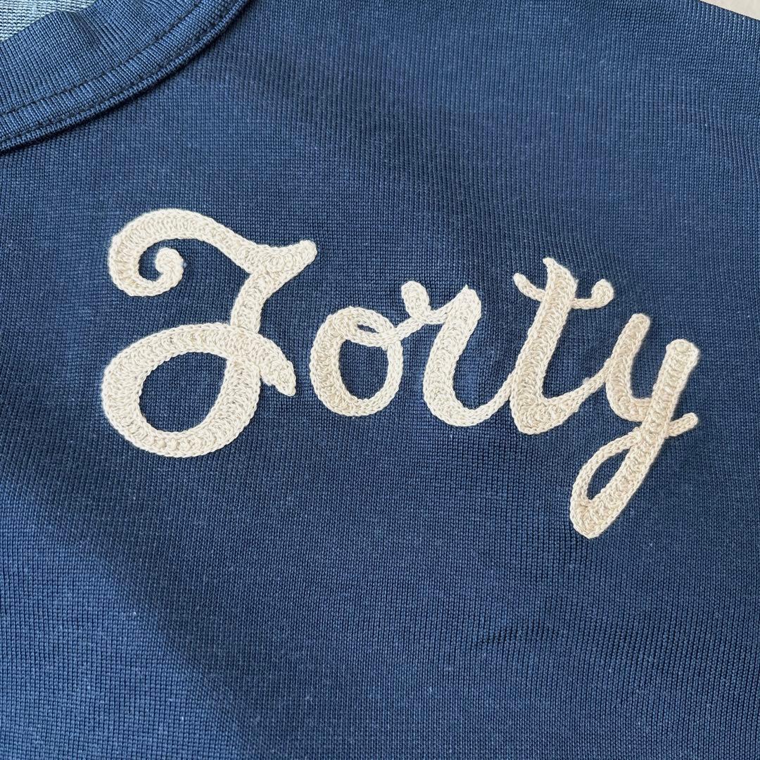 45R レーヨン天竺 ネイビー 青 Tシャツ コットン 綿 刺繍入り ゆったり
