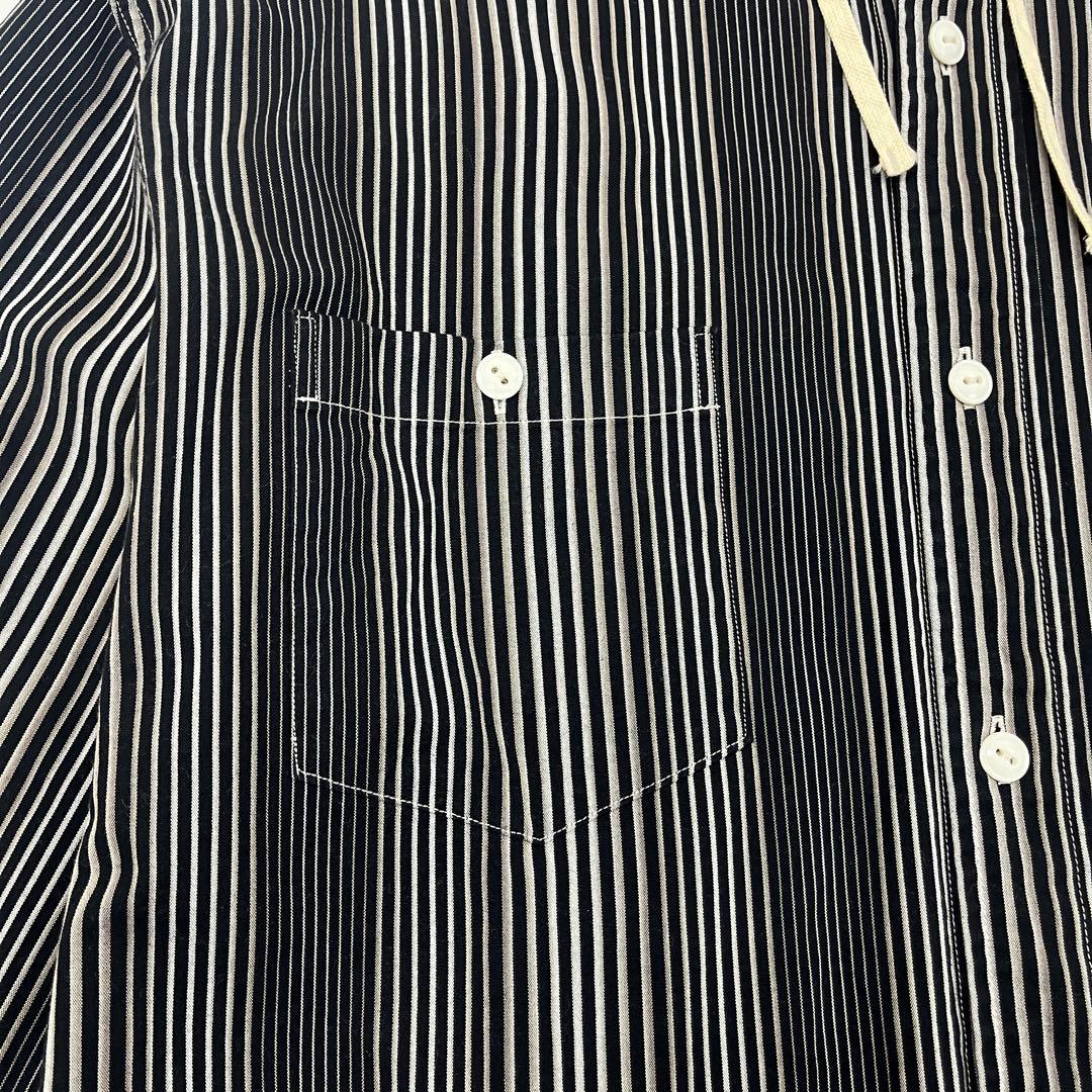 【美品】小倉縞縞 立体ストライプ フーデッドシャツ #131 小倉織 40s仕様