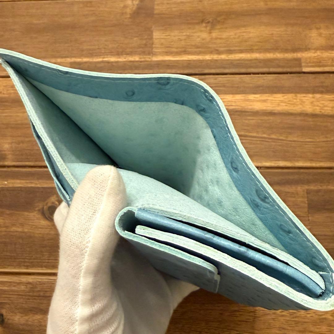 新品 イルビゾンテ 折り財布 オーストリッチエンボスドレザー ブルー