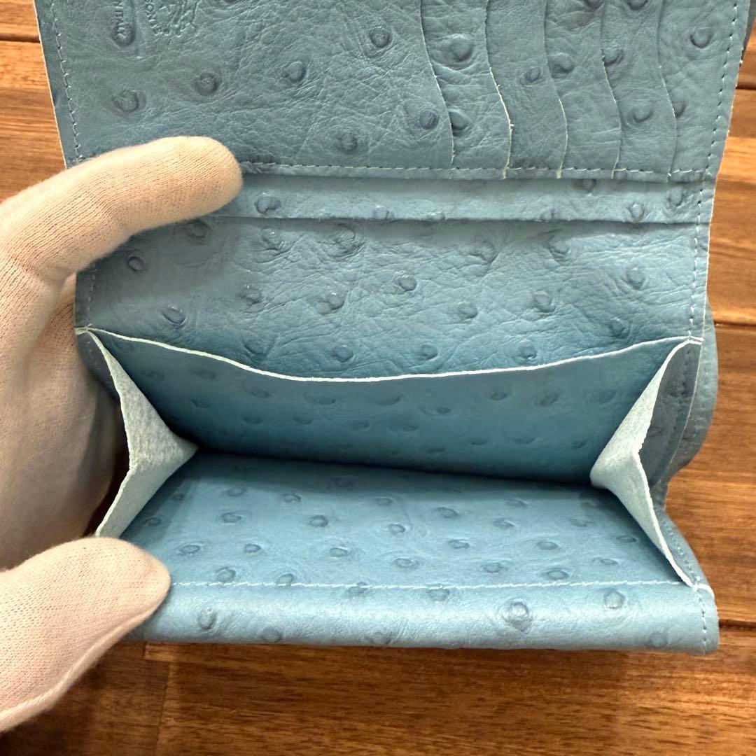 新品 イルビゾンテ 折り財布 オーストリッチエンボスドレザー ブルー