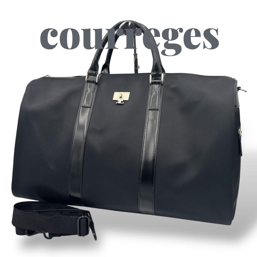 Courrèges クレージュ ボストンバッグ ロゴ ブラック ナイロン 旅行