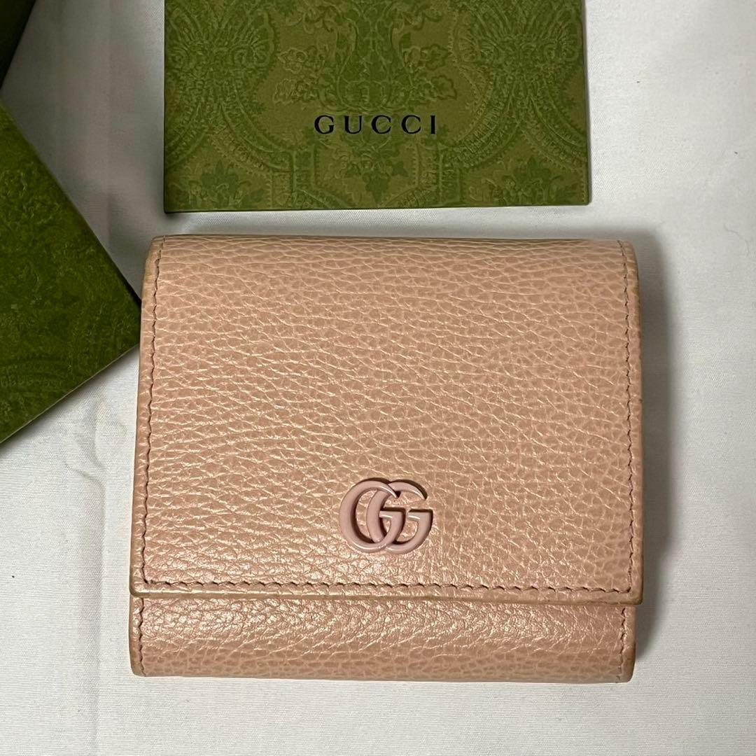 ✨未使用級✨　GUCCI 財布　ggマーモント　レザー　薄ピンク　ピンクベージュ