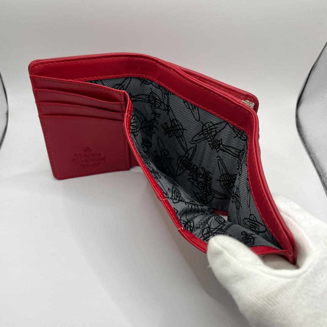 VivienneWestwood 折財布 レッド がま口 定番 赤 銀 型押し