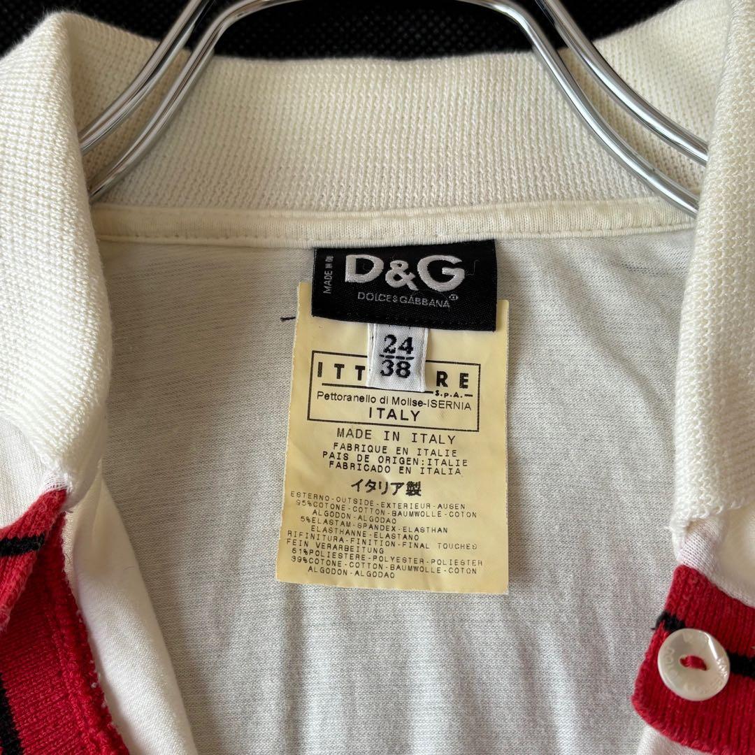 D&G ドルチェ&ガッパーナ ロゴ ポロシャツ ヴィンテージ 白 赤 半袖