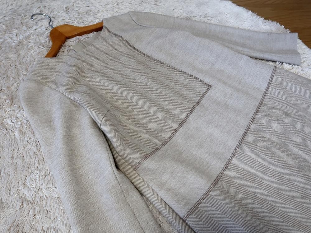 schach ■ウール・ヘリンボーン切替ワンピース■ベージュ■size40