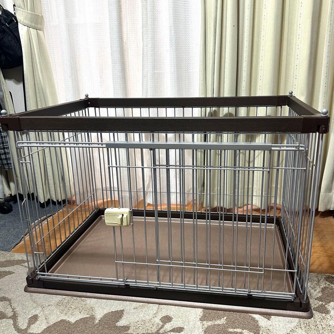 小型犬用　ゲージ　サークル　木製　スライド式扉付き