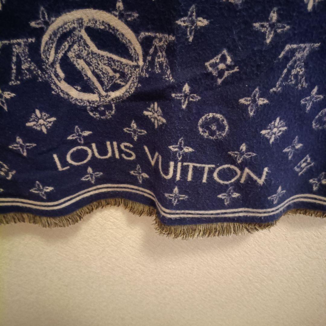 LOUIS VUITTON ロゴ入り大判ストール ネイビー アイボリー