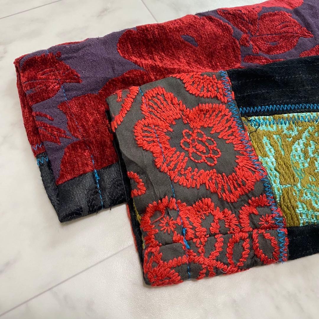 Desigual デシグアル　総柄　異素材切り替え　コート　ジャガード　刺繍