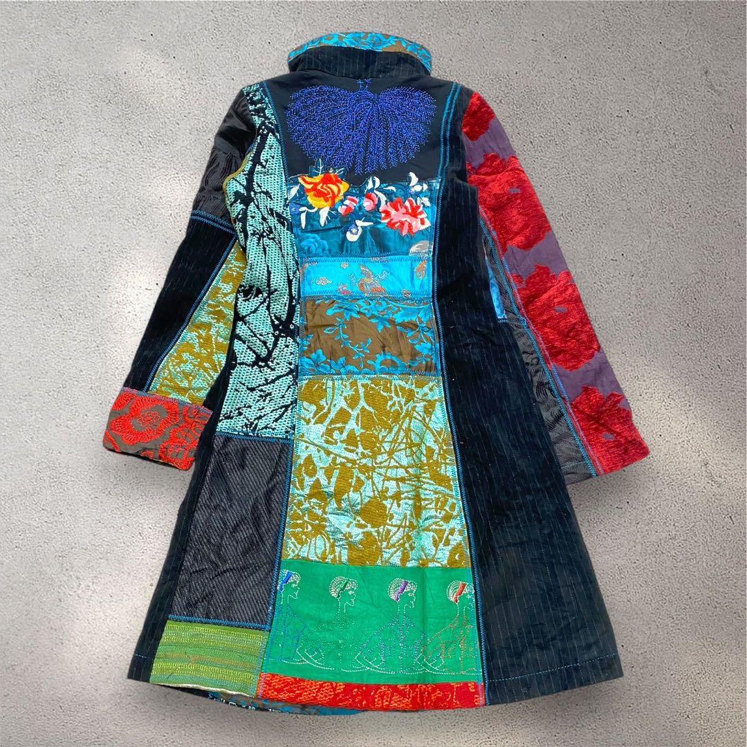 Desigual デシグアル　総柄　異素材切り替え　コート　ジャガード　刺繍