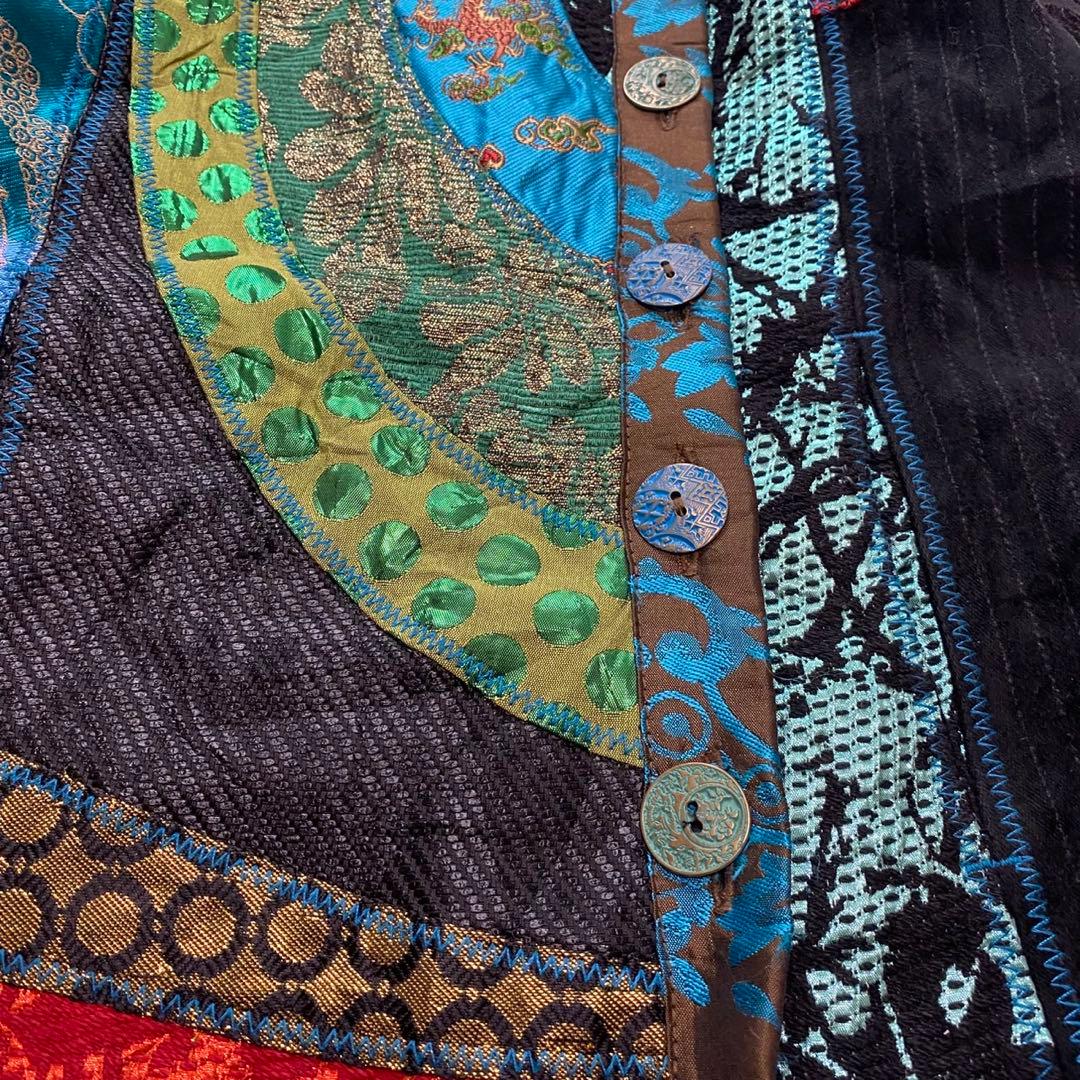 Desigual デシグアル　総柄　異素材切り替え　コート　ジャガード　刺繍