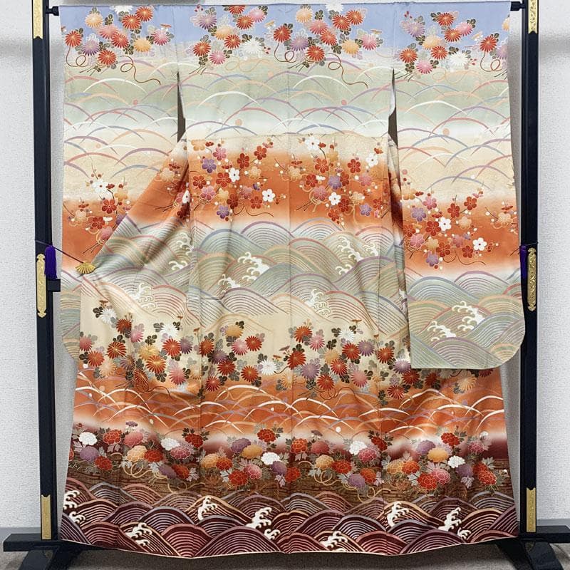 603z3☆振袖 古典柄 金駒刺繍 金彩 花束 露芝☆美品 成人式結婚式十三参り
