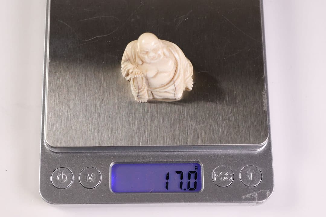 時代 布袋様 置物 高3.1cm 17g 天然素材 牙 七福神 彫刻【CM275