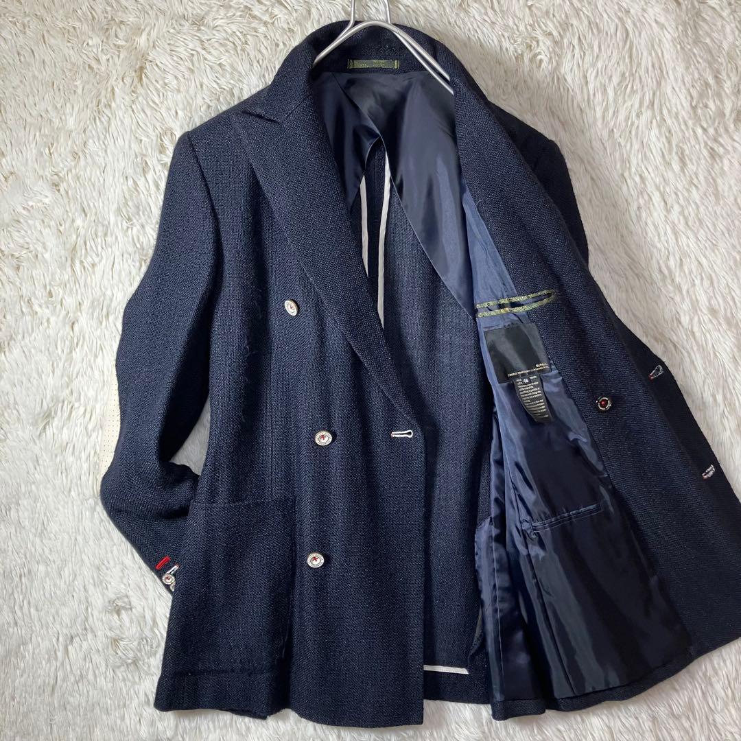 美品 ダブルスタンダードクロージングヒム ダブルジャケット シルク ネイビー M