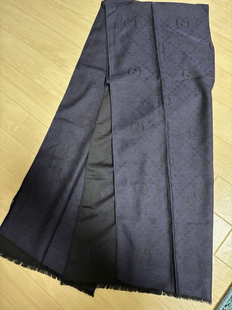 GUCCI グッチ GGロゴ ストール　ダークネイビー　美品