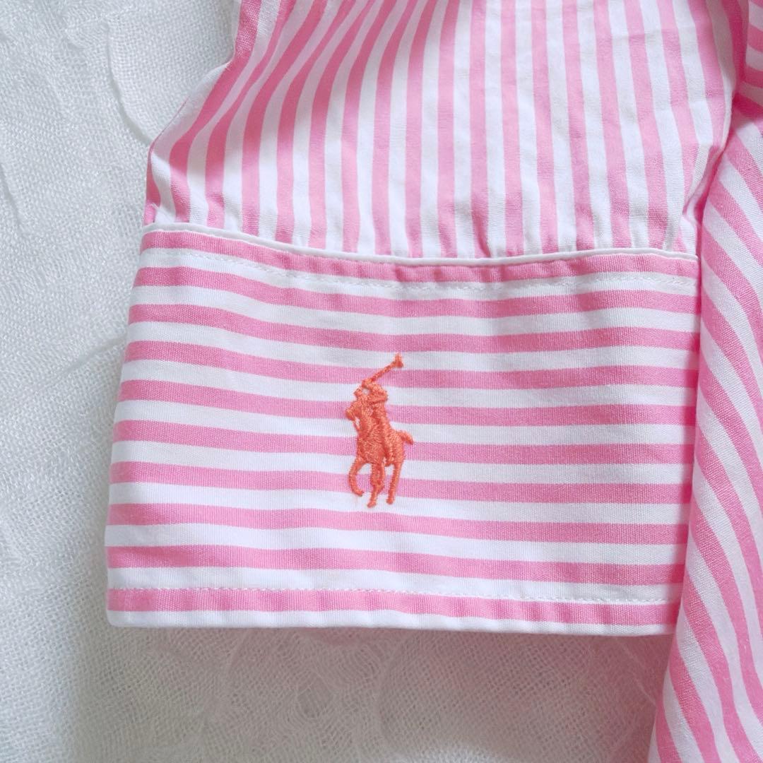 【ラルフローレン】美品✨ストライプ コットン シャツワンピース ホースロゴ