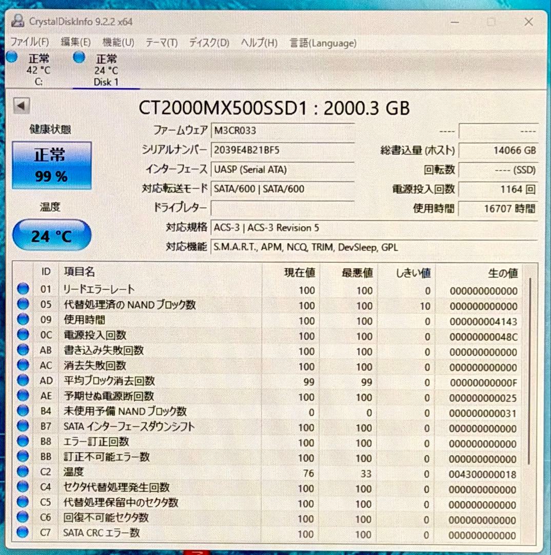 Crucial MX500 2TB 2.5インチ SATA SSD