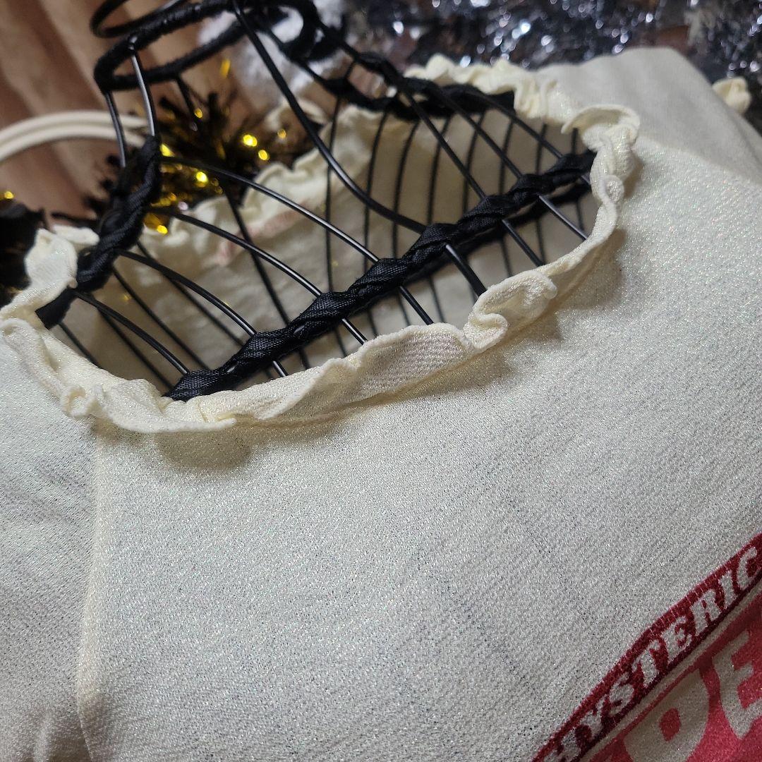 希少美品ヒステリックグラマーヒスガールラメ入りフリフリ袖襟Tシャツ
