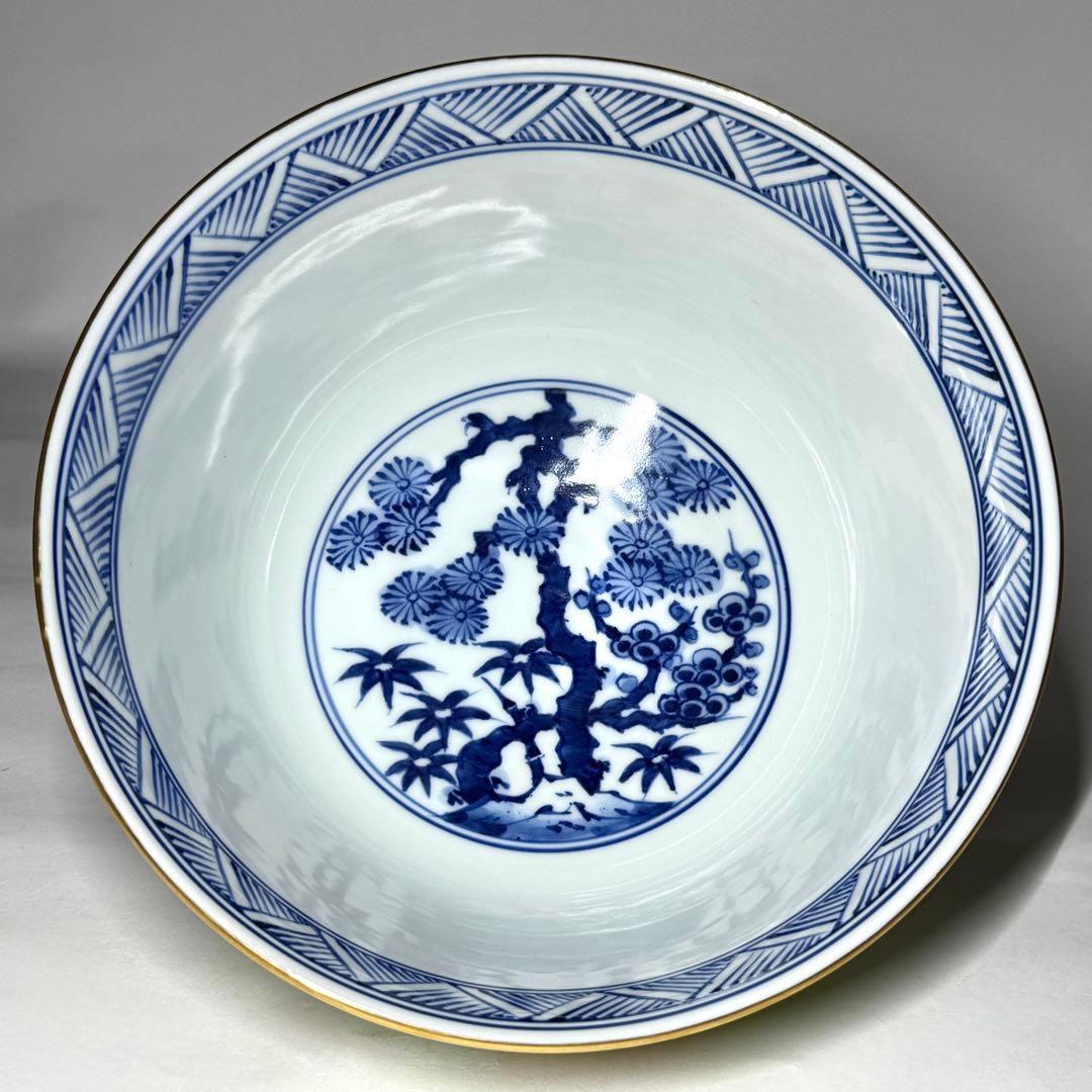 京焼 平安景雲 手塚景雲 緑地金襴手 染付 菓子鉢 茶道具 菓子器 共箱共布