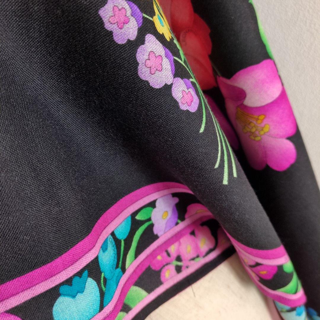 新品　大きいサイズ　花柄 黒 ストール　カシミヤシルクウール素材
