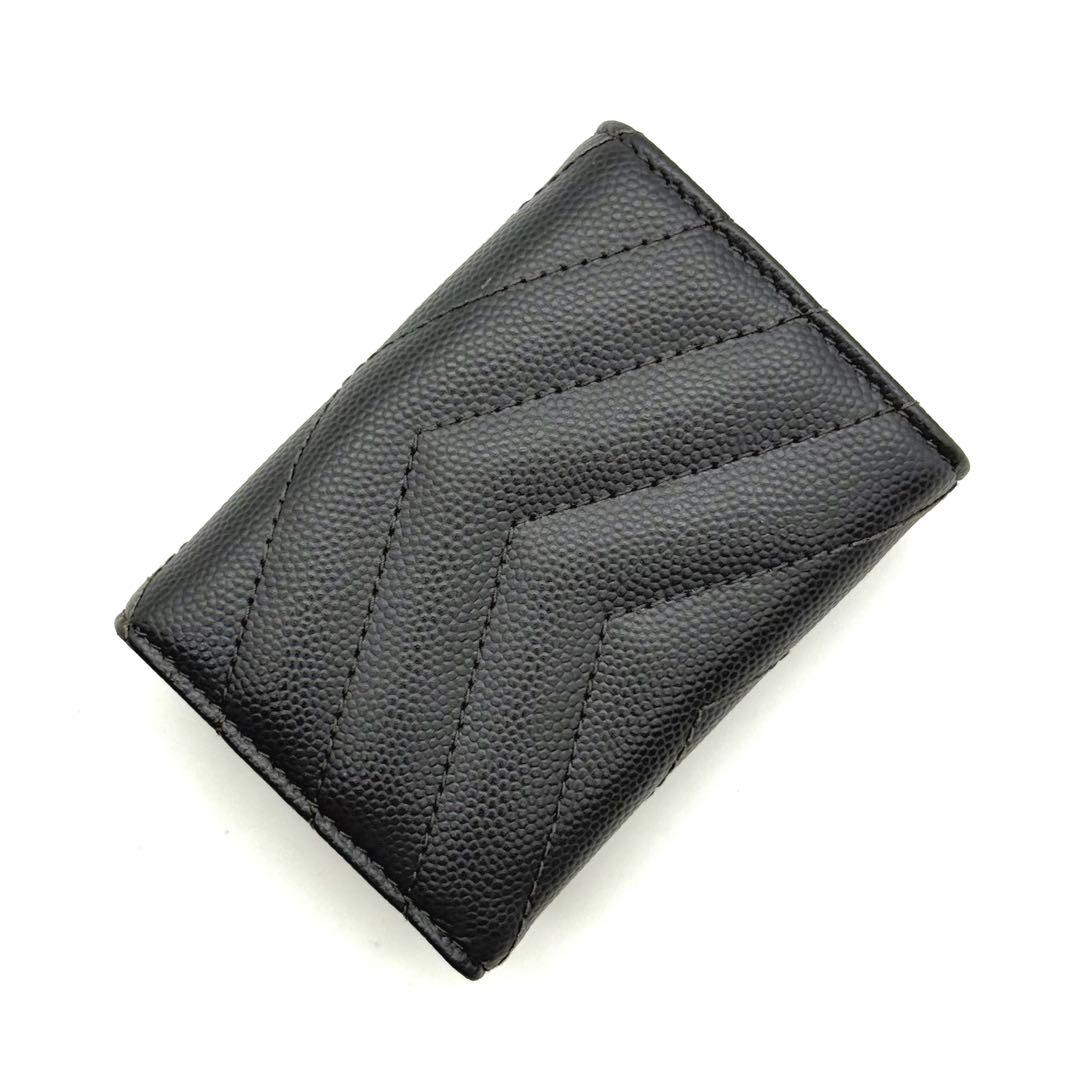 使用わずか✨サンローラン Vステッチ キャビアスキン グレー 財布 P81