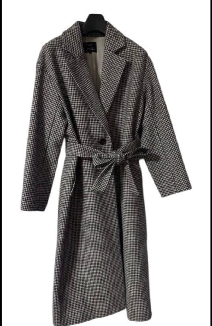 23区 千鳥格子柄　ロングコート グレー系 ベルト付き上品 大人コーデ