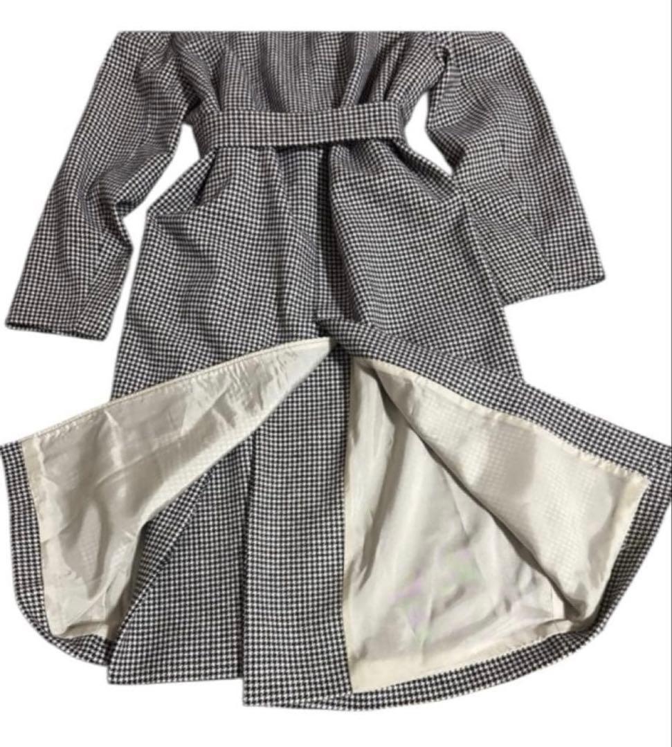 23区 千鳥格子柄　ロングコート グレー系 ベルト付き上品 大人コーデ