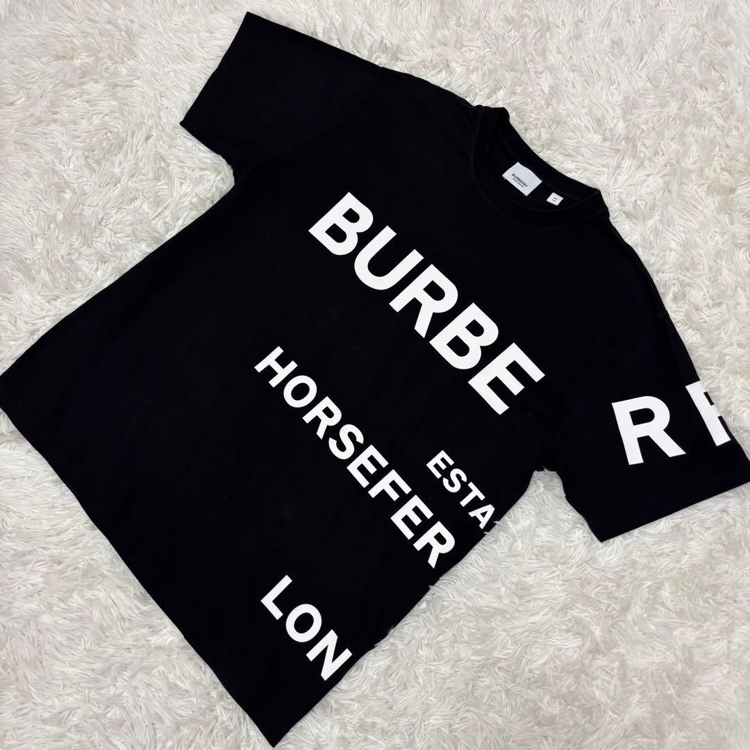 現行 人気 バーバリー ロゴ Tシャツ ホースフェリー 黒 Sオーバーサイズ