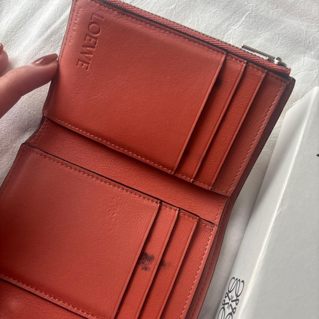 LOEWE トライフォールドウォレット 三つ折り財布 リボン グレージュ レザー