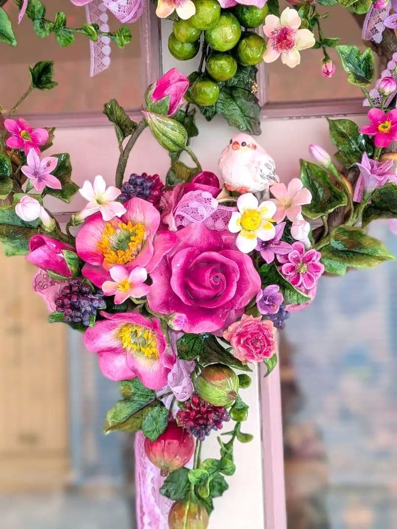 【専用】クレイフラワー❁薔薇のリース❁ハンドメイド