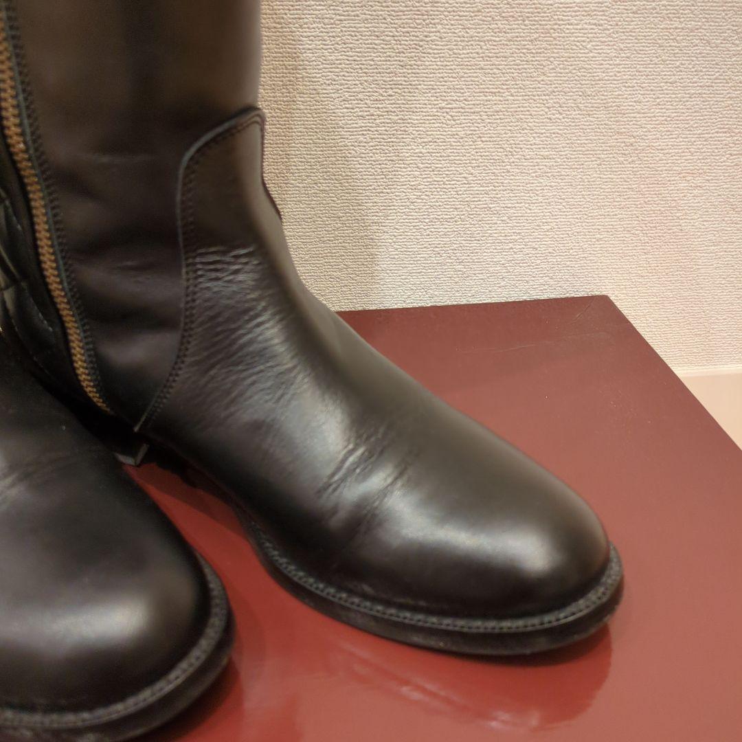carnet ブラックレザーキルティングロングブーツ 37/24cm