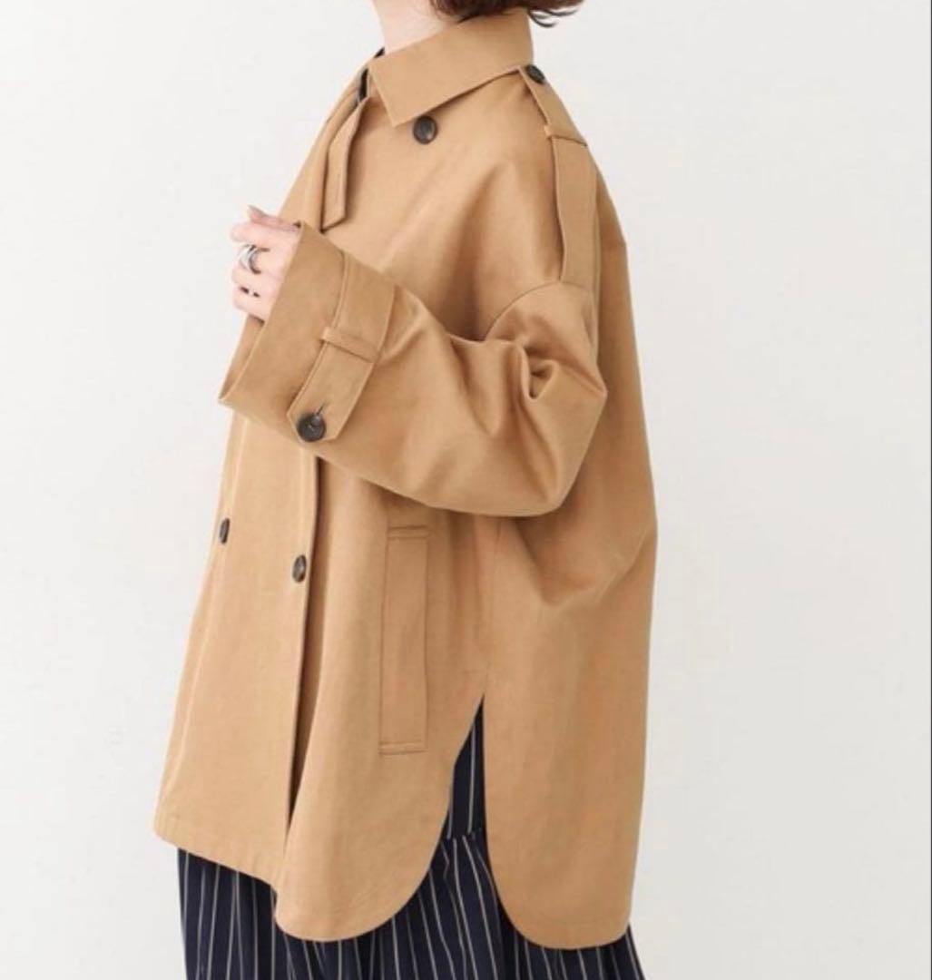 【Spick&Span】極美品コットンリネンツイルオーバーミドル丈コートキャメル