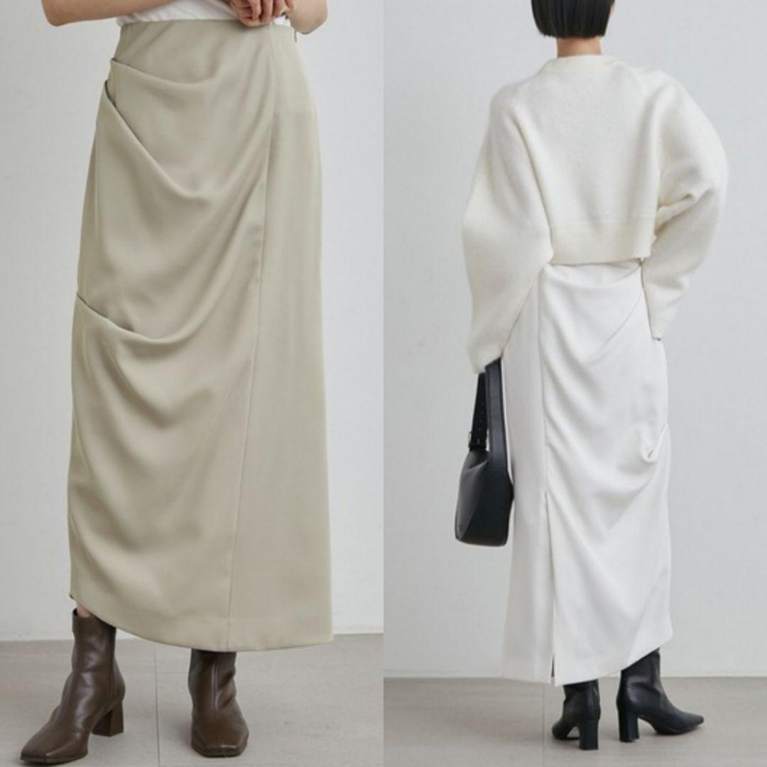 MIESROHE サテンへレアミディスカート アシンメトリー 白 0