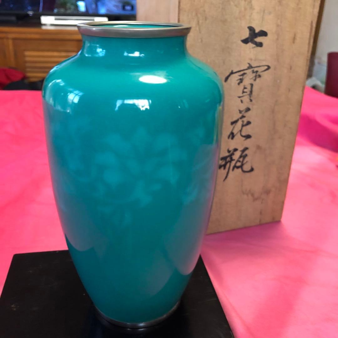 静花瓶 ターコイズブルー 七宝花瓶